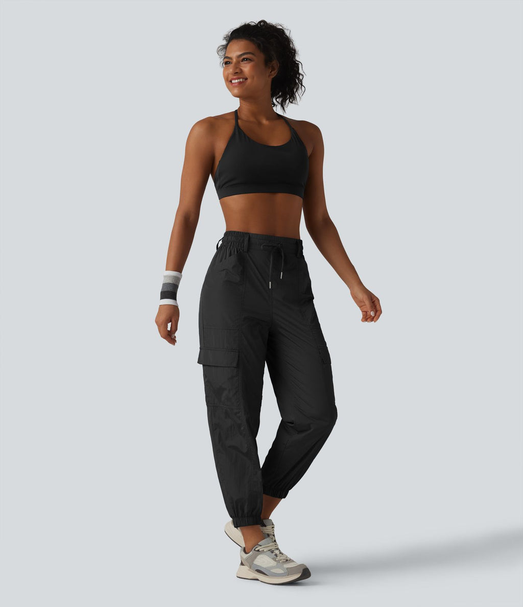Jogging cargo fuselé taille haute à cordon de serrage avec poches