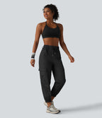 Jogging cargo fuselé taille haute à cordon de serrage avec poches