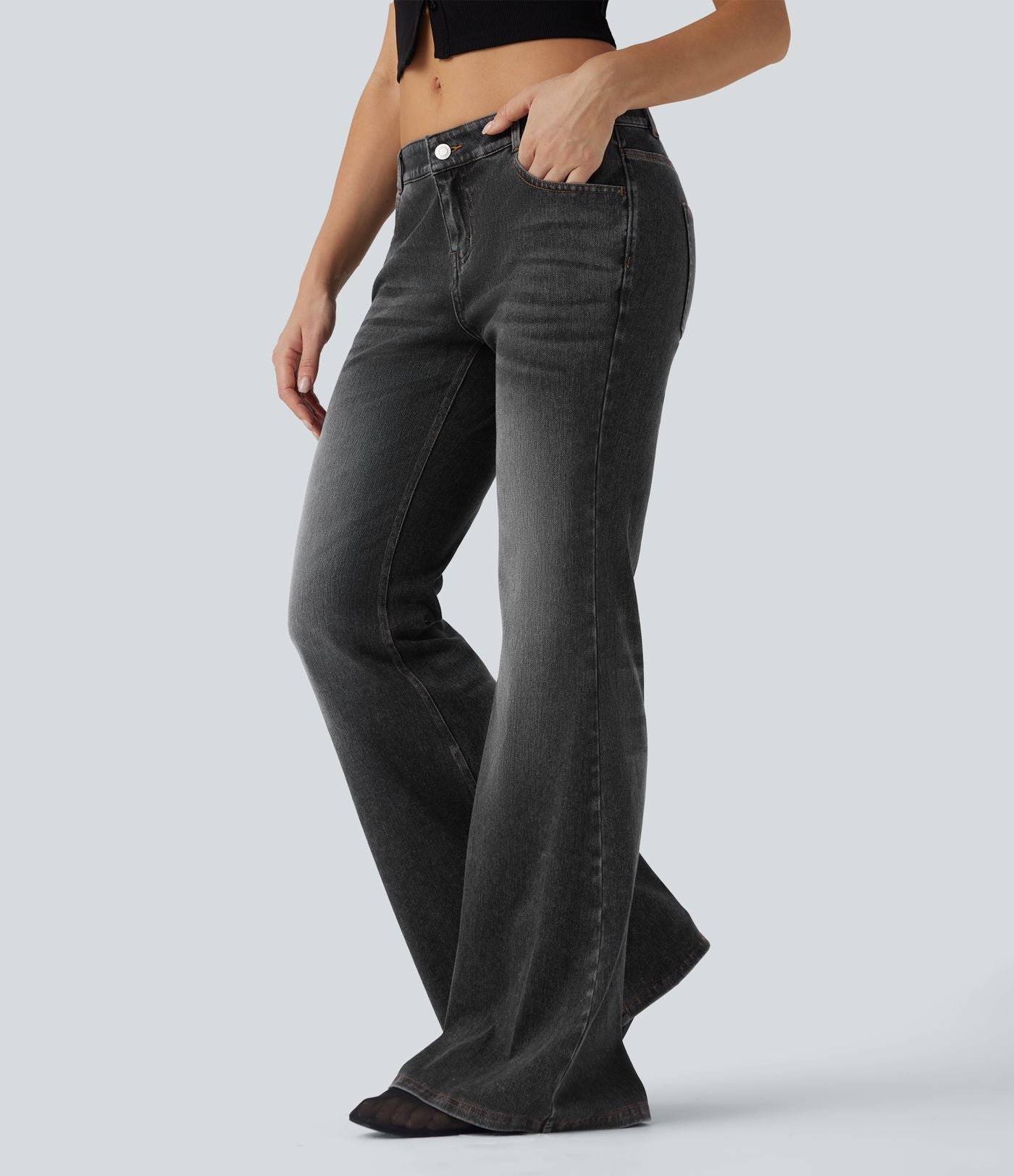 Halara Flex™ Jean évasé décontracté délavé taille basse avec poches