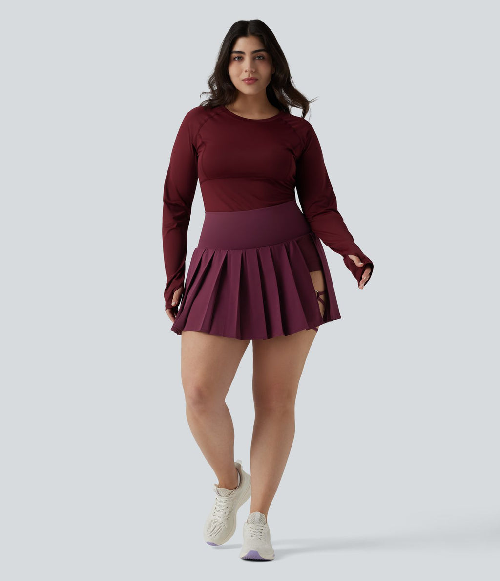 Breezeful™ Jupe-short yoga mini 2-en-1 grande taille à plis et ourlet asymétrique, taille haute, séchage rapide avec poches
