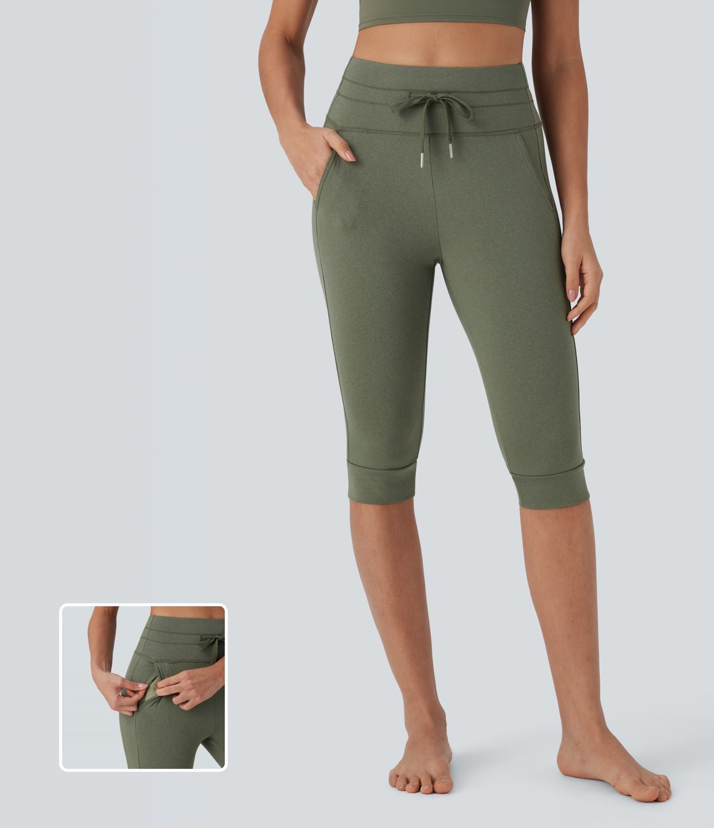 Jogging de yoga corsaire à taille haute, cordon de serrage, séchage rapide et poches latérales