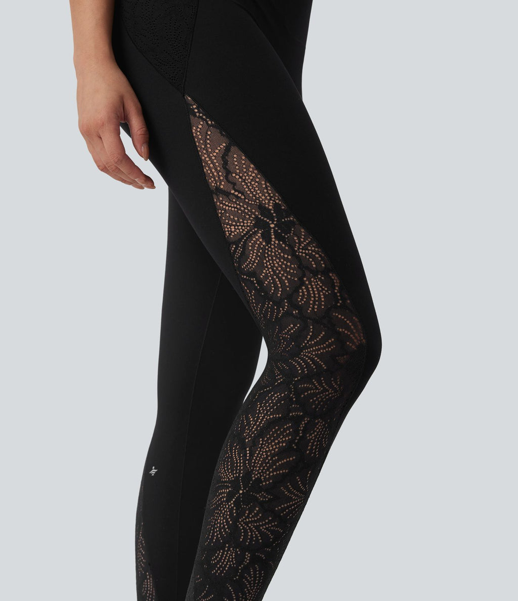 Legging d'entraînement gainant taille haute avec détails dentelle contrastée et poches Halara UltraSculpt™