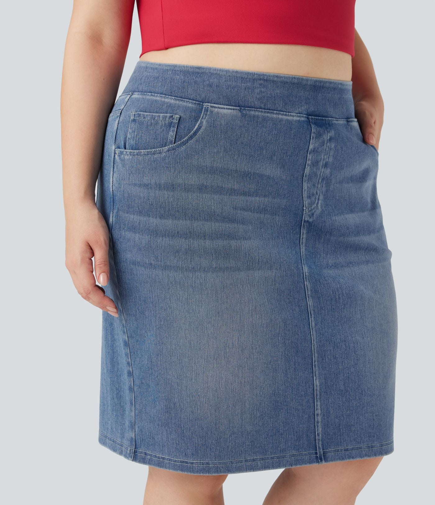 Jupe décontractée en denim délavé Halara Flex™ grande taille taille haute avec poches