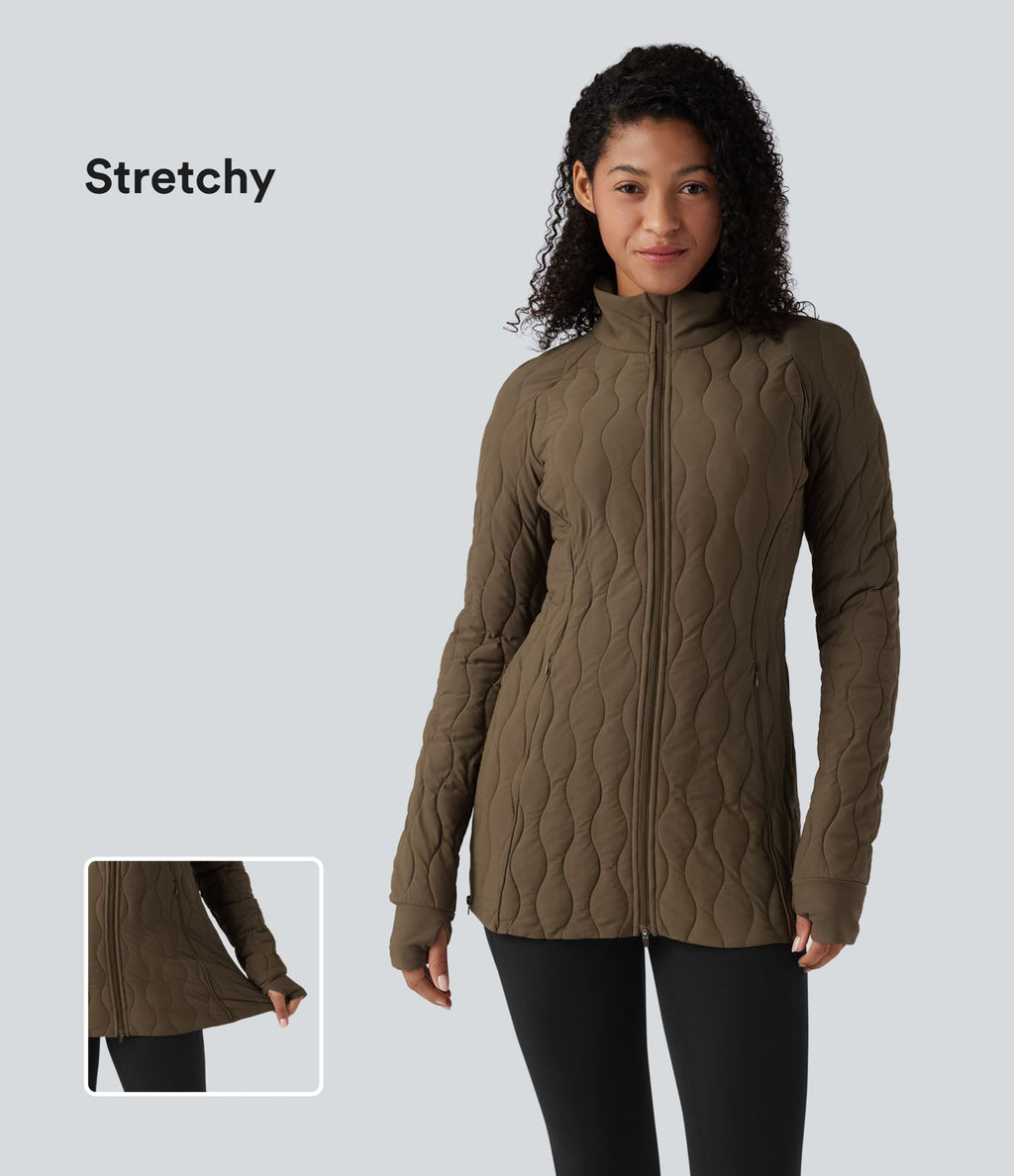 Veste matelassée de sport PuffFlex à col montant, manches longues, fermeture éclair avec passe-pouces et poches
