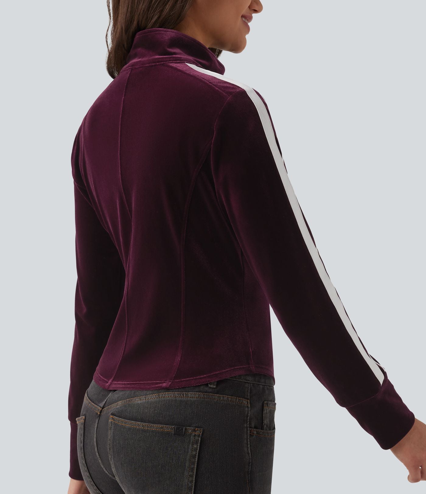 Veste casual en velours à rayures col cheminée et manches longues