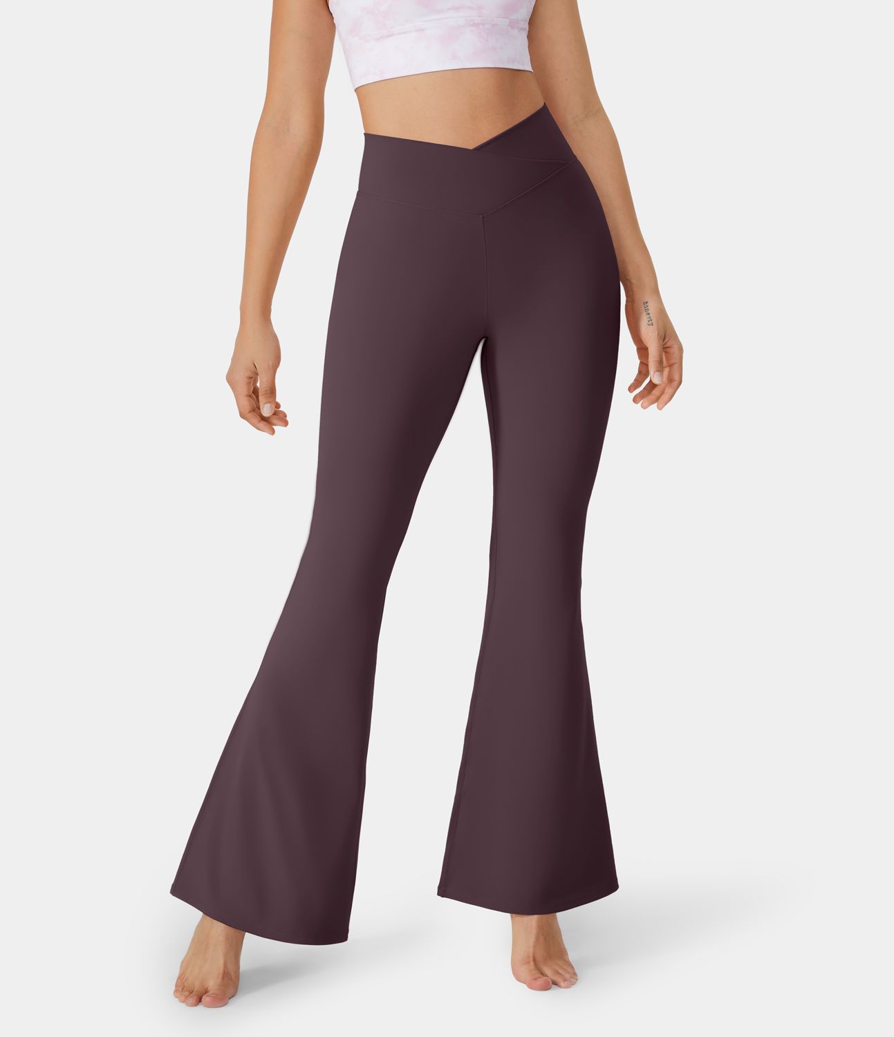 Softlyzero™ Pantalon Super Évasés en Polaire à Taille Haute Croisée avec Poches Arrière