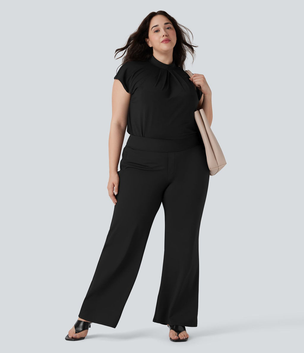 Pantalon tailleur évasé grande taille taille haute Halara Flex™ DayStretch avec poches zippées latérales