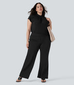 Pantalon tailleur évasé grande taille taille haute Halara Flex™ DayStretch avec poches zippées latérales