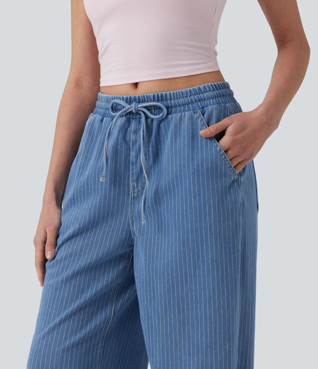 Jean large Halara Flex™ casual à rayures taille mi-haute avec cordon de serrage et poches