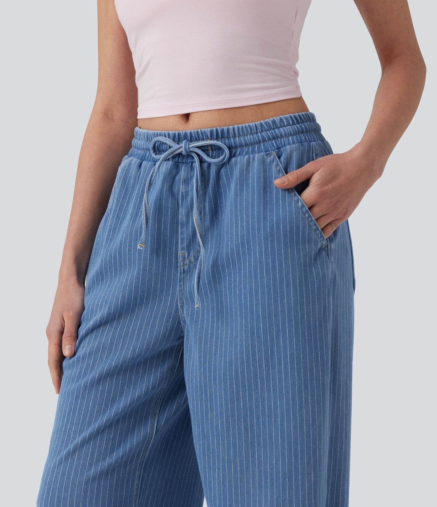 Jean large Halara Flex™ casual à rayures taille mi-haute avec cordon de serrage et poches