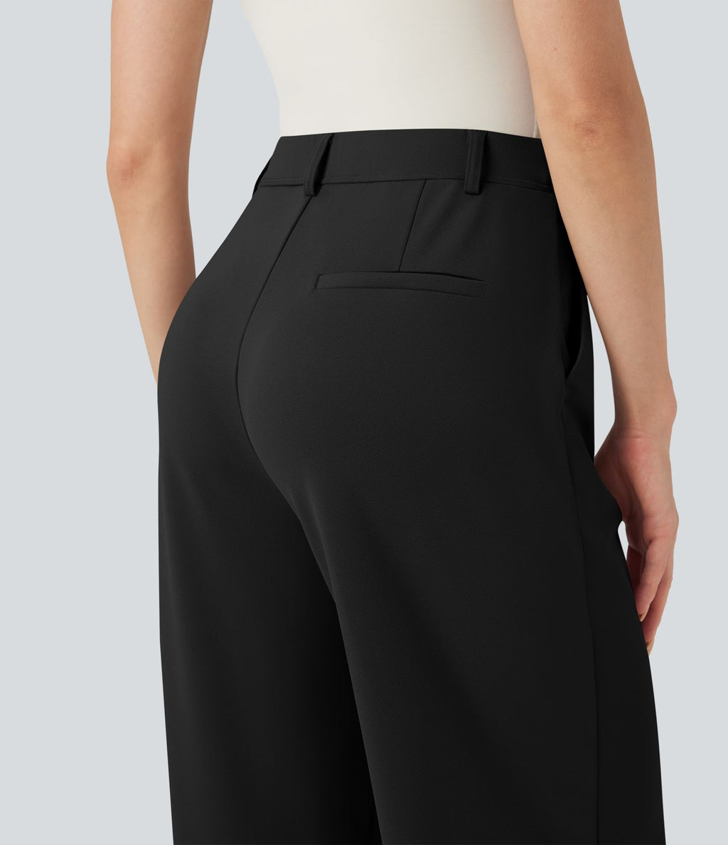 Pantalon tailleur large Halara Flex™ taille haute en crêpe ourlet roulé avec poches