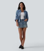Halara Flex™ Chemise casual rayée en denim à manches longues avec poche