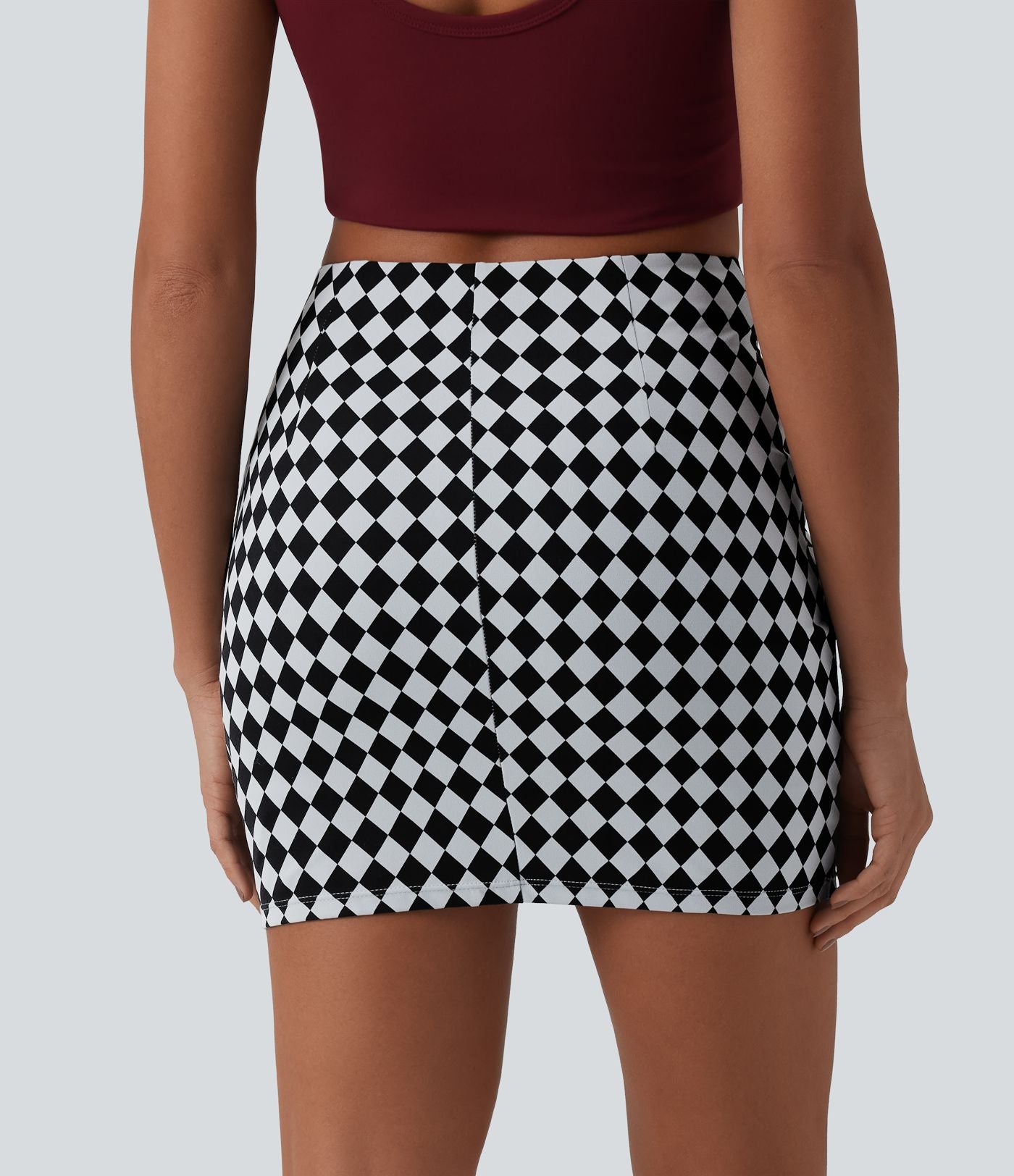 Jupe courte moulante casual 2-en-1 Halara UltraSculpt™ imprimé à carreaux taille haute avec ourlet croisé