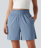 Short décontracté taille haute en lin stretch 12,5 cm avec poches