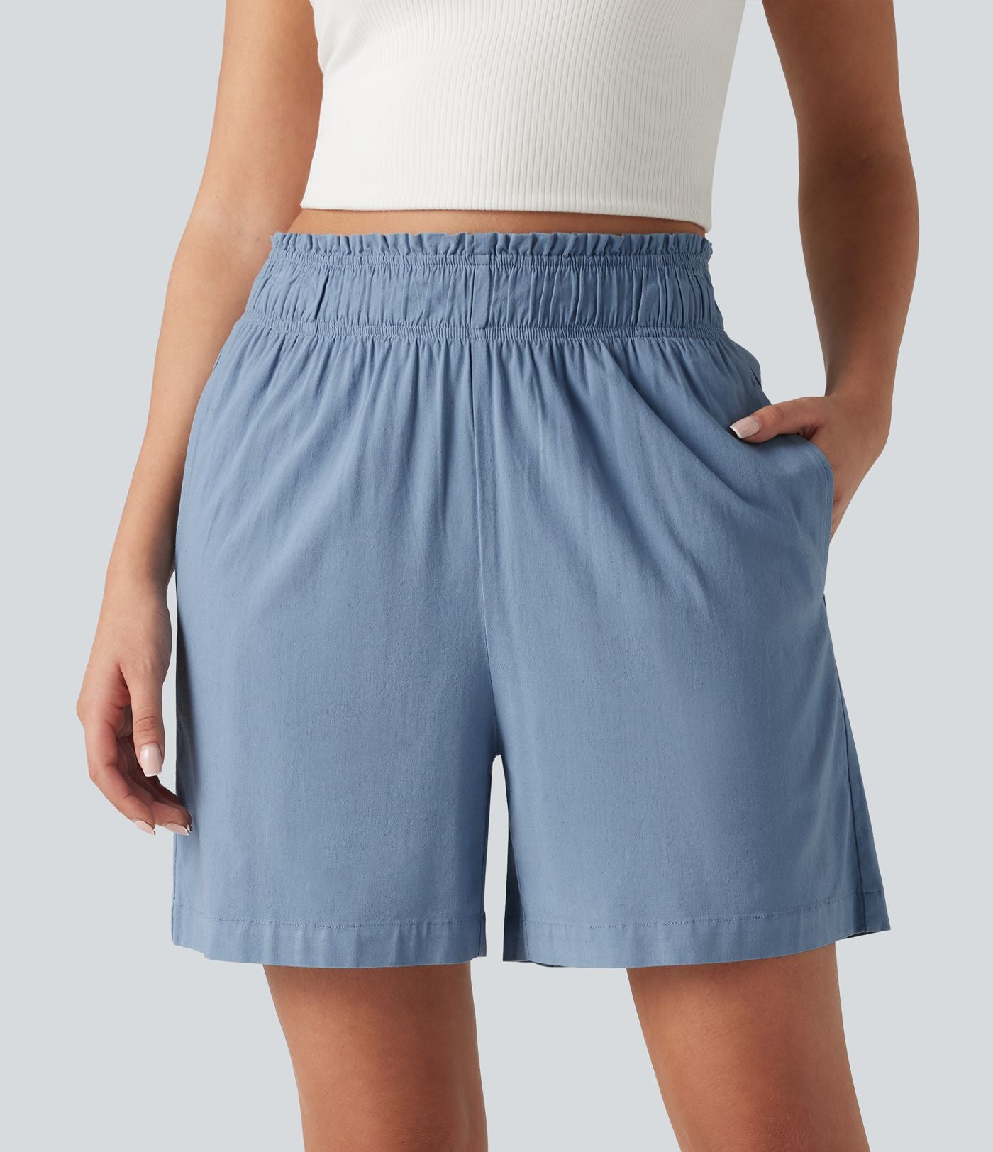 Short décontracté taille haute en lin stretch 12,5 cm avec poches