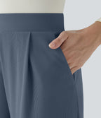 Halara Flex™ Pantalon Tailleur Évasé à Taille Haute Sculptant la Silhouette avec Poches Latérales Micro Waffle