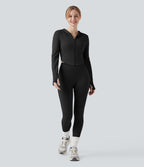 Veste yoga à capuche zippée à manches longues avec passants pouces et ourlet arrondi sans couture OneForm Seamless Flow