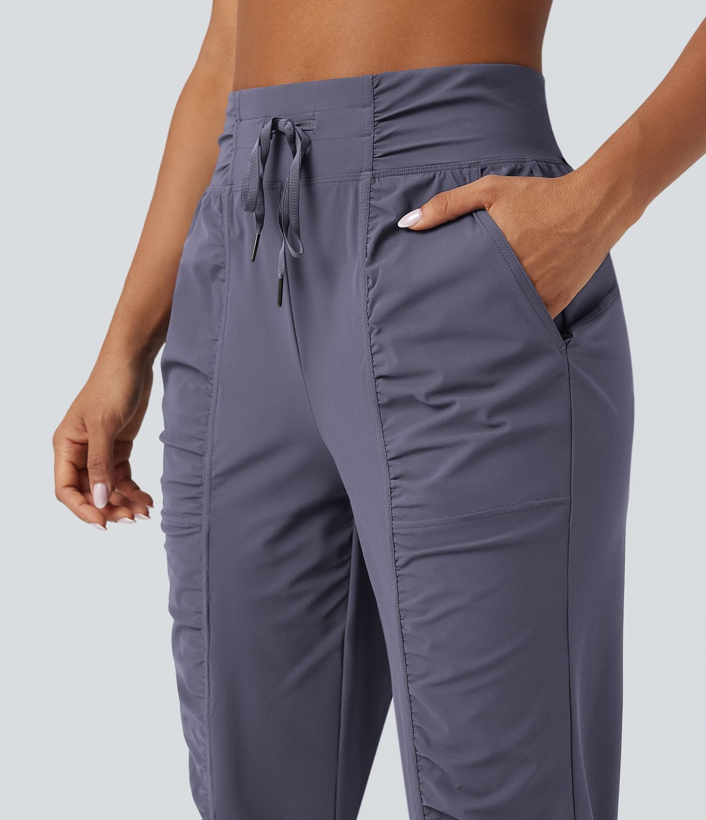 Jogging de danse fuselé froncé séchage rapide effet frais InstantCool taille haute avec cordon de serrage et poches, protection solaire UPF40+