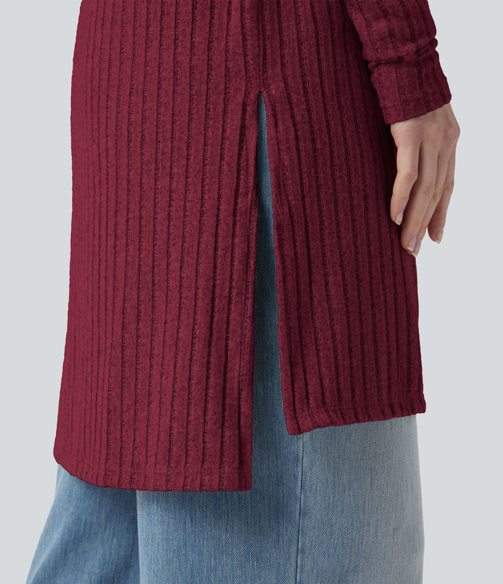 Manteau décontracté côtelé à manches longues avec fentes