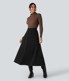 Jupe mi-longue évasée polaire taille haute avec poches