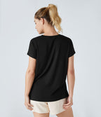 T-shirt Casual Relax à Col Rond Poche Poitrine Ourlet Fendu