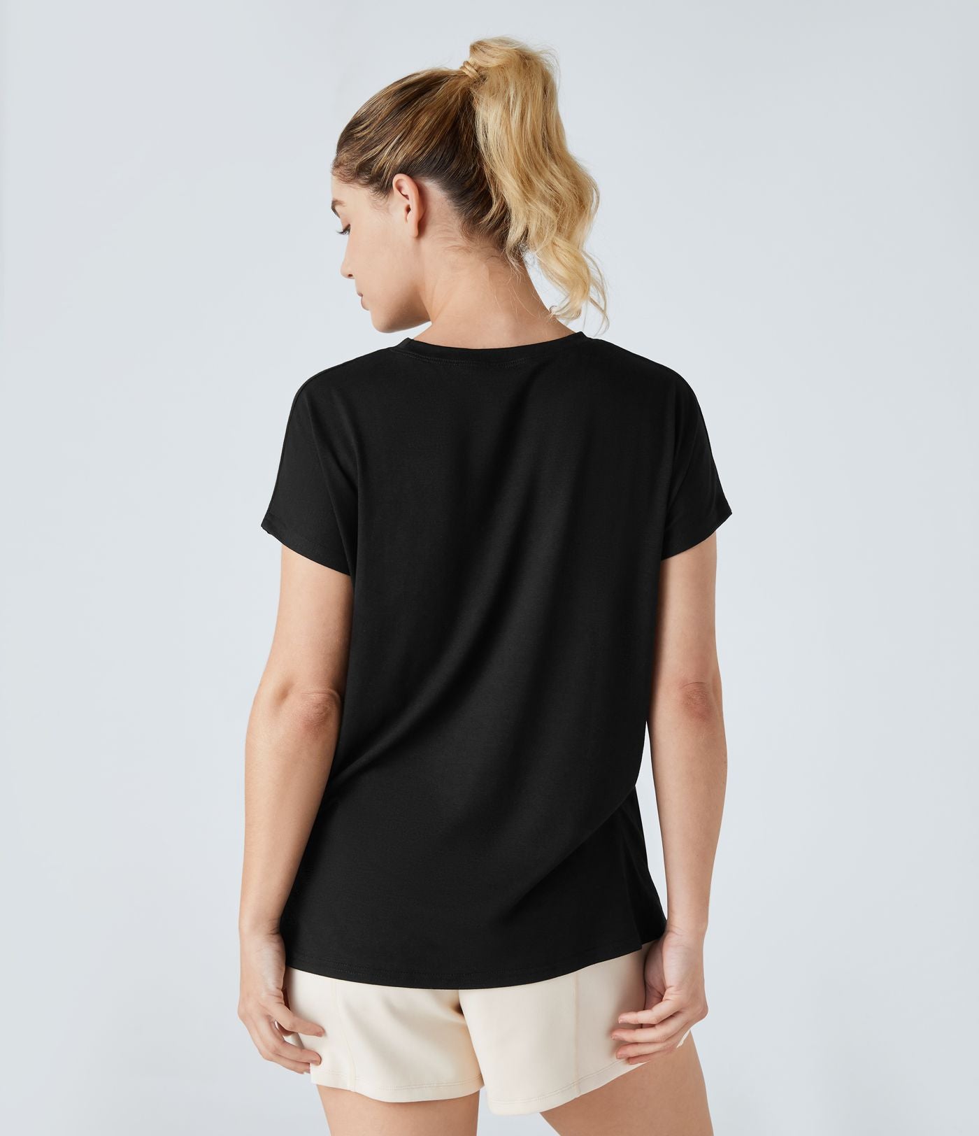 T-shirt Casual Relax à Col Rond Poche Poitrine Ourlet Fendu