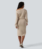 Robe pull midi casual asymétrique une épaule à manches longues