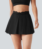 Jupe de tennis 2 en 1 SoftlyZero™ Airy, taille haute, dentelle contrastée, ourlet fendu incurvé et poches - Protection solaire UPF50+