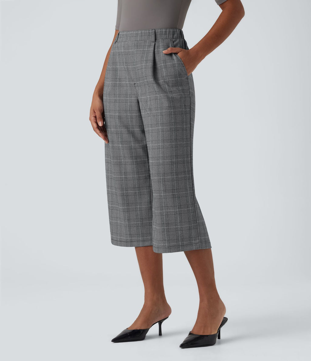 Pantalon de travail Halara Flex™ bootcut à carreaux pied-de-poule, taille haute, avec poches