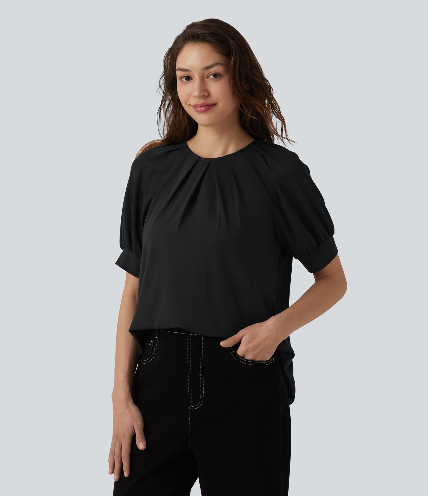 Blouse décontractée col rond manches courtes - réversible