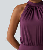 Robe midi col cheminée sans manches dos découpé extensible aspect satiné effet frais InstantCool