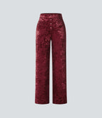 Pantalon Casual en Velours Taille Haute avec Bouton Multipoches Droites