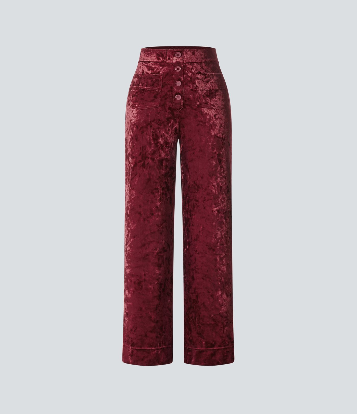 Pantalon Casual en Velours Taille Haute avec Bouton Multipoches Droites