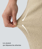 Pantalon cargo décontracté en lin extensible coupe droite taille mi-haute avec cordon de serrage et poches