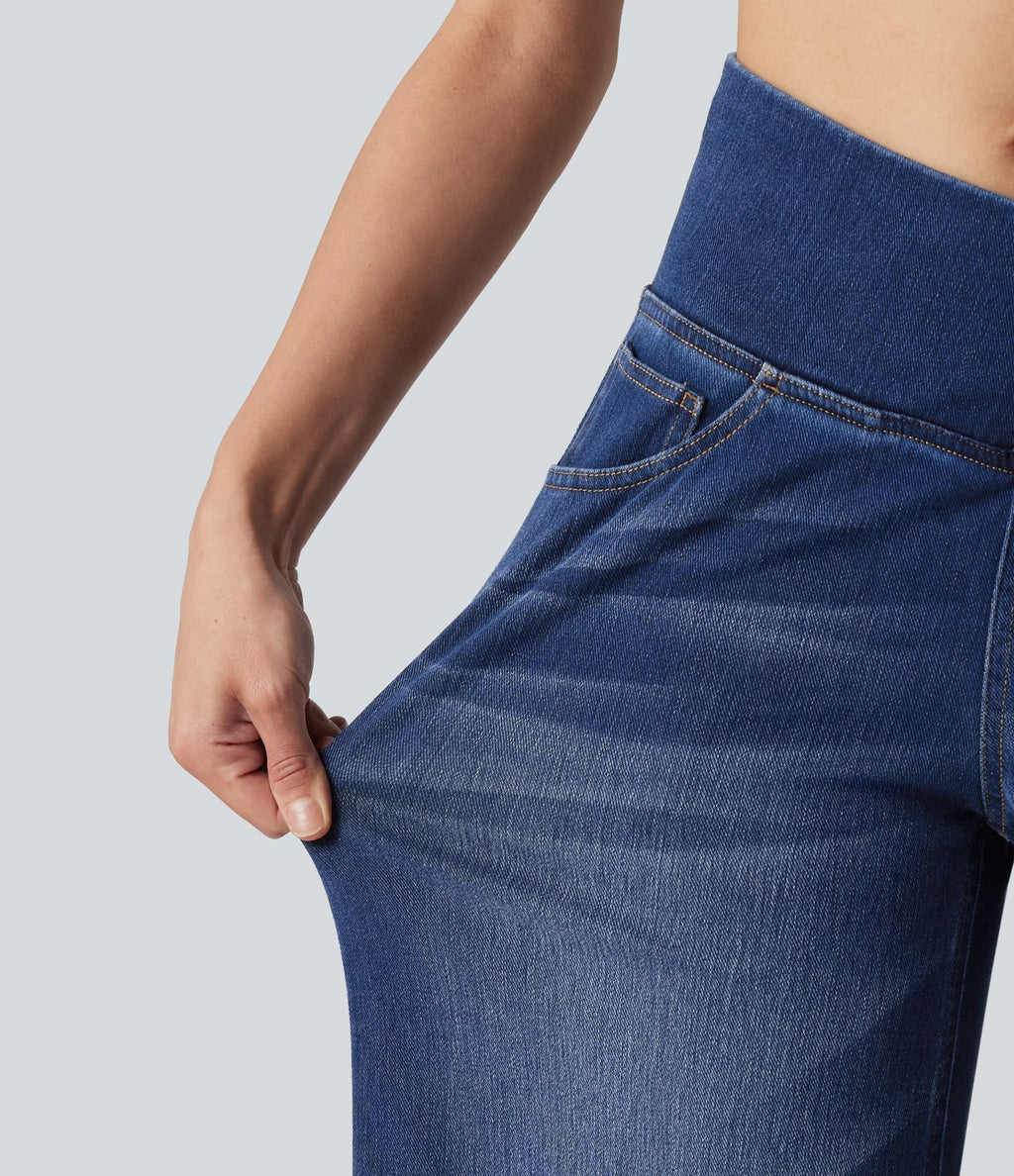 Halara Flex™ Jean large casual taille haute croisée ventre plat, avec poches