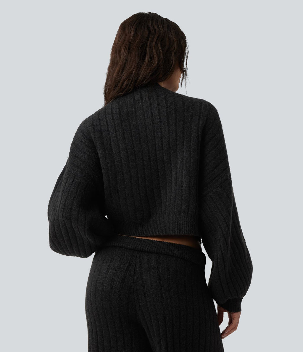 Pull décontracté à col rond et manches bouffantes