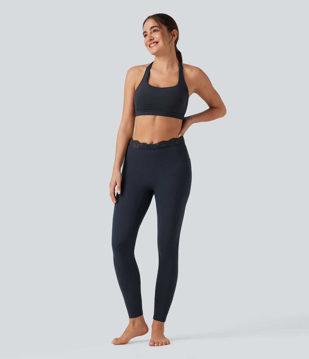 Legging de yoga Halara UltraSculpt™ taille haute, ceinture en V, dentelle contrastée, à poches