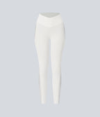 Softlyzero™ Legging Yoga 7/8 Taille Haute avec Poche au Dos Découpe Croisée et Dentelle Contrastante