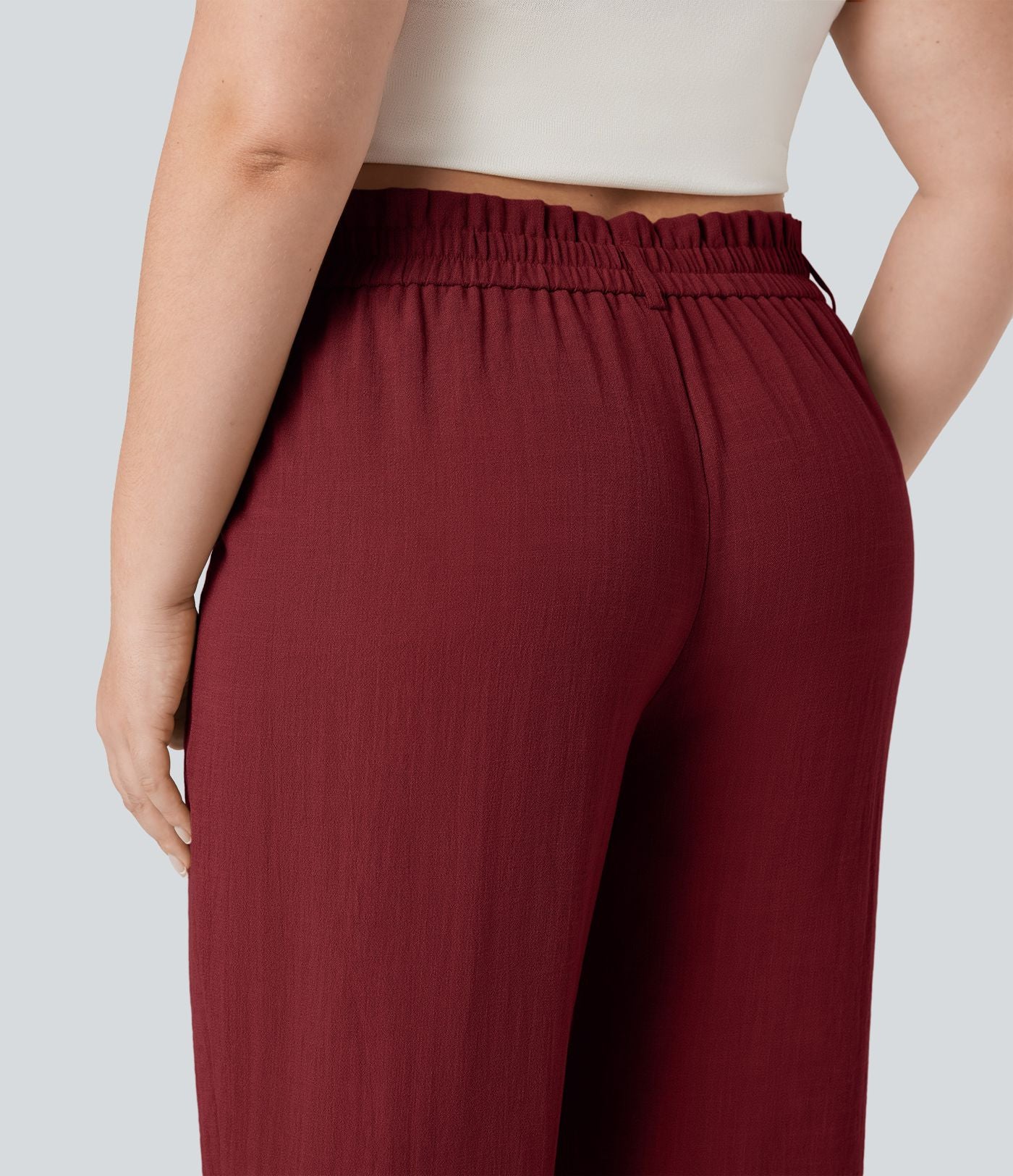 Pantalon de villégiature capri effet lin, grande taille, taille haute, avec poches
