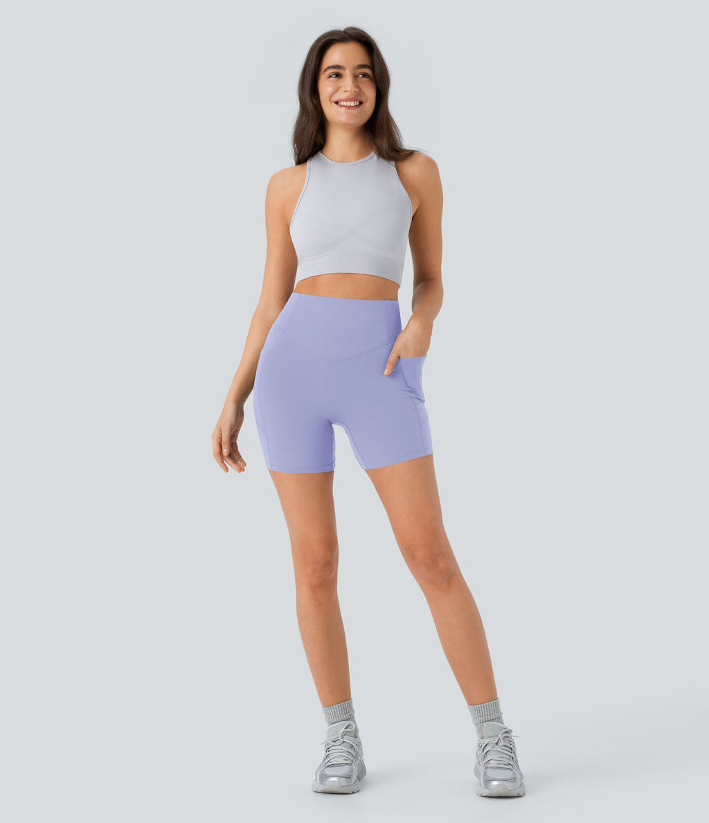 Short cycliste 12,5 cm d'entraînement gainant galbant taille haute avec effet scrunch et poches Halara UltraSculpt™