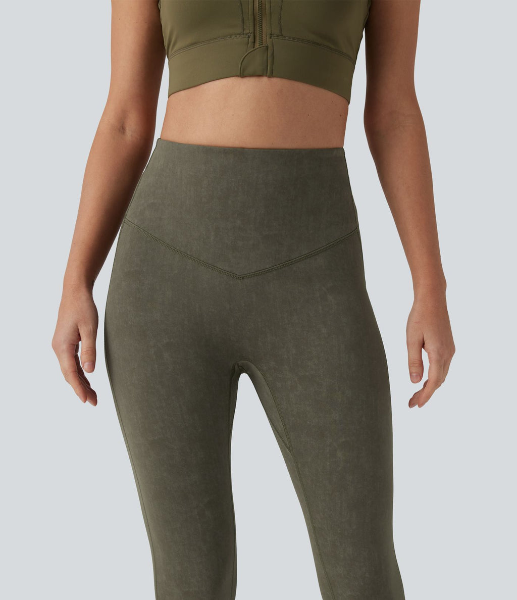 Legging de sport délavé effet ventre plat taille haute avec poches