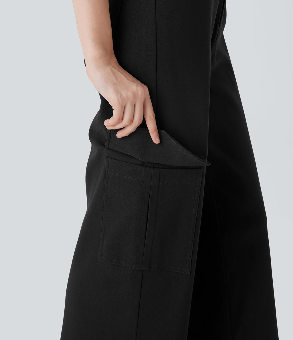 Pantalon cargo de travail taille haute coupe droite avec poches multiples