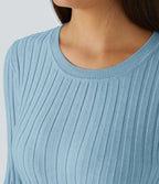 Pull Décontracté à Col Rond, Manches Longues et Volants