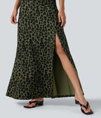 Jupe casual maxi gaufrée léopard taille haute gainante à poche