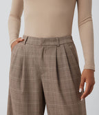 Pantalon de travail Halara Flex™ 7/8 droit à carreaux pied-de-poule, taille mi-haute, avec poches