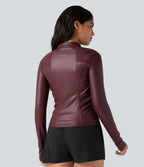 Veste décontractée en tissu enduit molleton col officier manches longues à trous pouces