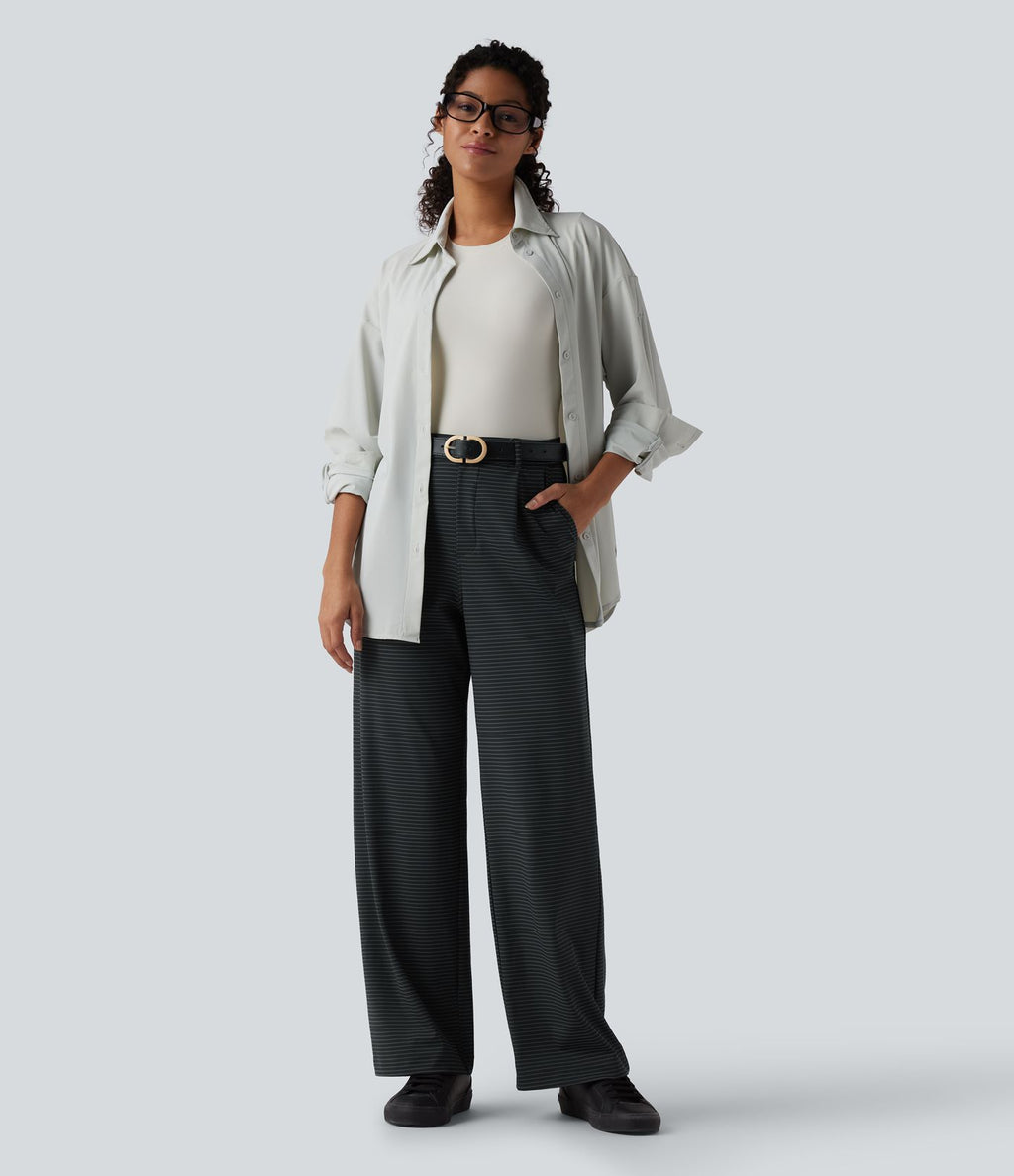 Pantalon de travail droit taille haute à rayures avec poches
