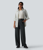Pantalon de travail droit taille haute à rayures avec poches