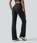 Pantalon de yoga évasé taille haute avec cordon de serrage uni et poches