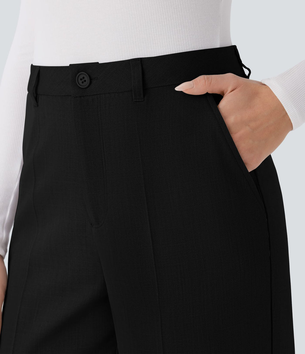 Pantalon tailleur droit à taille haute avec poches latérales